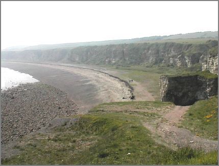 The three fishermen on the beach give some idea of the relative scale of the cliffs.  We do not know the path they took on to the beach.  The old way down was via the 
