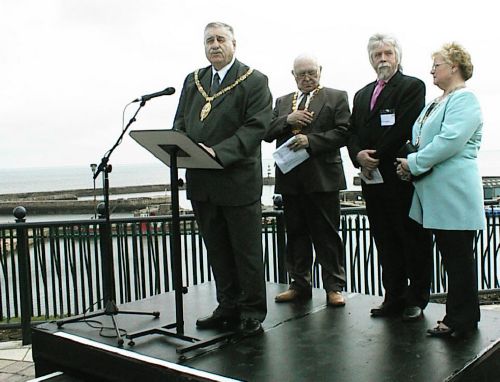 Cllr Alan Fenwick, Chairman of Durham County Council delivers the opening speech at the official opening of The George Elmy Lifeboat Way.  The name of the new road, which links Seaham Town Centre to the A19 was chosen my children from Ropery Walk School and commemorates the Seaham Lifeboat Disaster.
